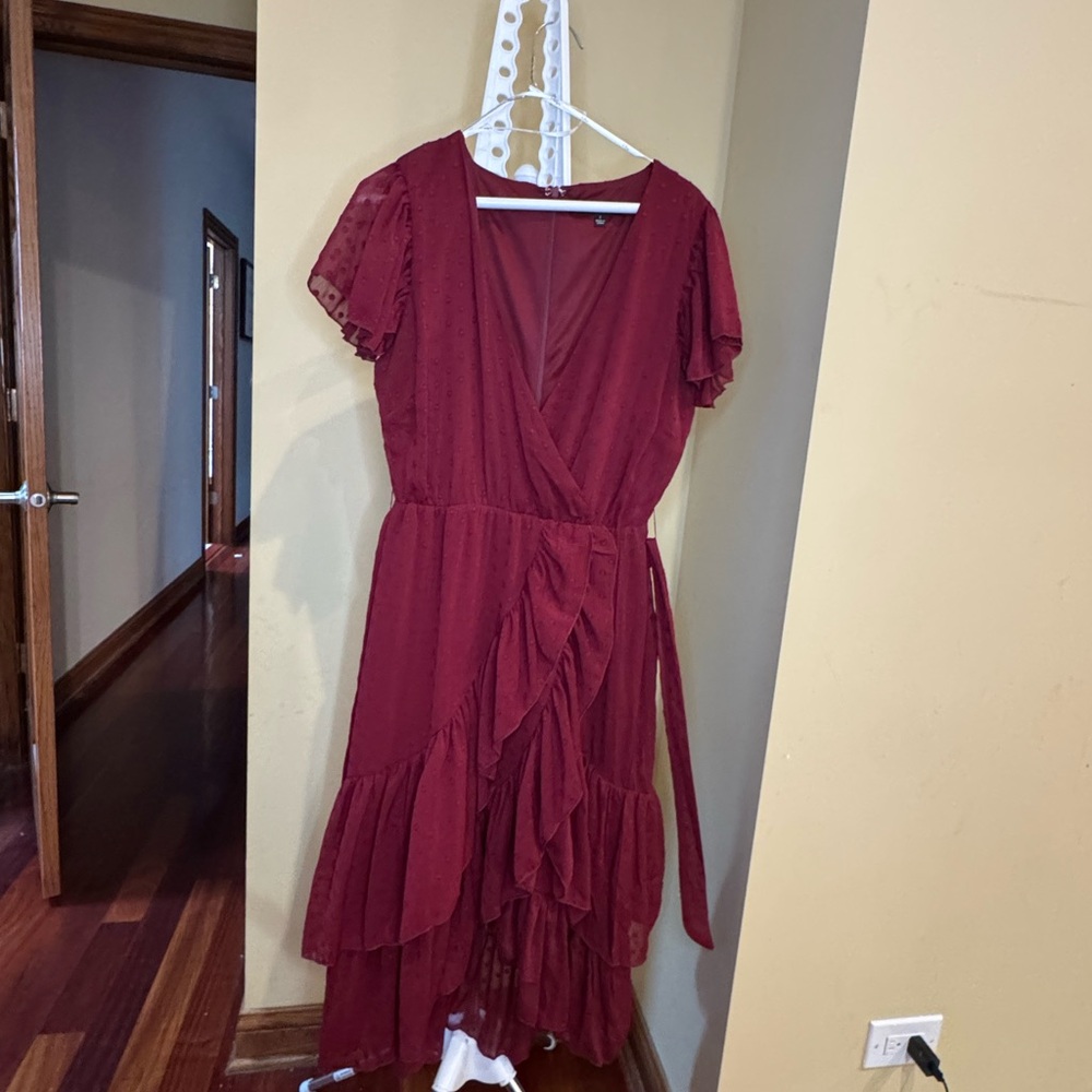 Lulu's Burgundy High Low Wrap Dress